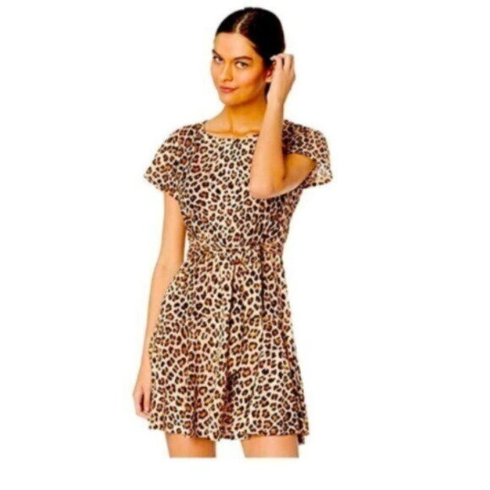 NWT Rebecca Taylor | Leopard Print Tie-Front Mini Jersey Dress Size Medium